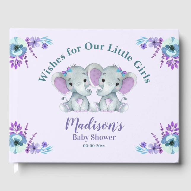Twin Girl Baby Shower Guest Book Wishes for babies (Front)