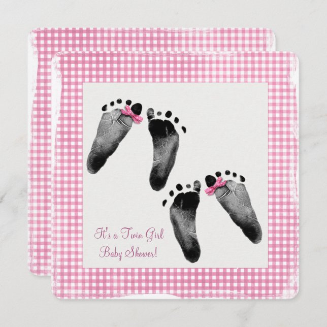 Twin Girl Baby Shower with footprints Invitation (Front/Back)