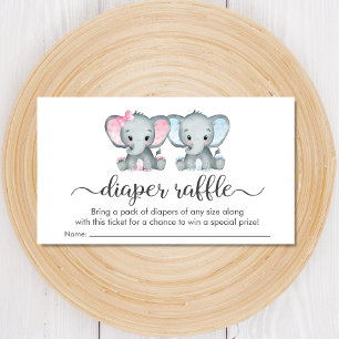Twin Girl Boy Elephant Diaper Raffle Baby Shower Enclosure Card
