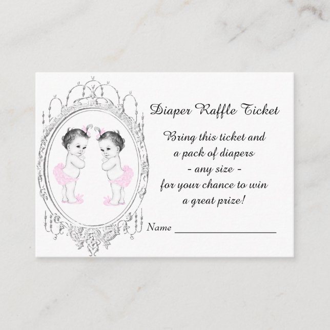 Twin Girl Diaper Raffle Tickets Enclosure Card (Front)