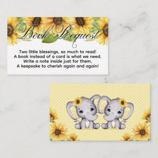 Twin Girl Elephant Sunflower Book Request Enclosure Card
