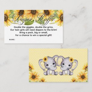 Twin Girl Elephant Sunflower Diaper Raffle Enclosure Card