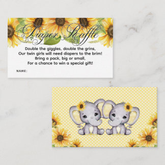 Twin Girl Elephant Sunflower Diaper Raffle Enclosure Card