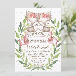 Twin Girl Fox Baby Shower Invitations