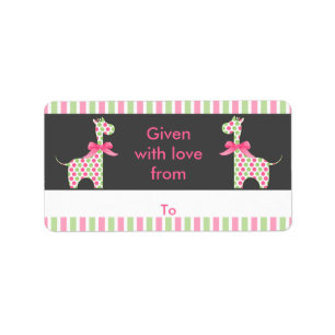Twin Girl Giraffe Bookplate Label