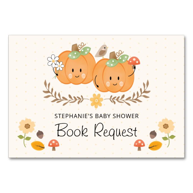 Twin Girl Pumpkin Book Request Baby Shower Cards (Back)