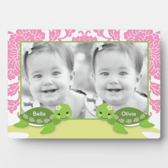 Twin Girl Turtles Photo Plaque (Front)