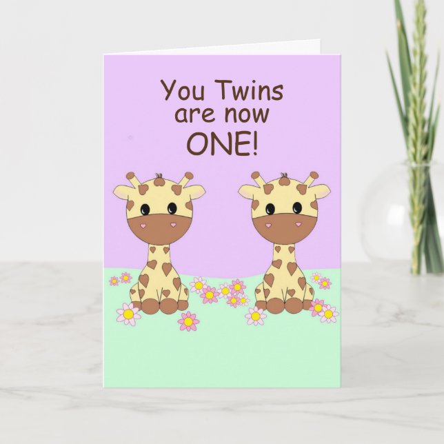 Twin Girls 1st Birthday Card (Front)