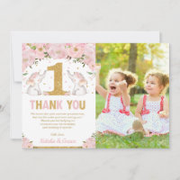 Twin Girls 1st Birthday Pink Floral Elephant Photo