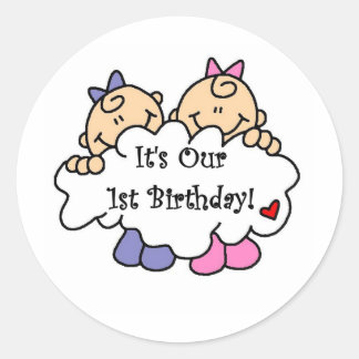 Twin Girls 1st Birthday Tshirts and Gifts Classic Round Sticker