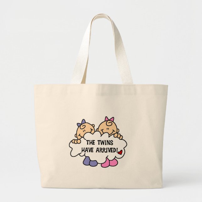 Twin Girls Arrived Large Tote Bag (Front)