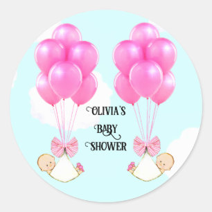 Twin Girls Baby Shower Classic Round Sticker