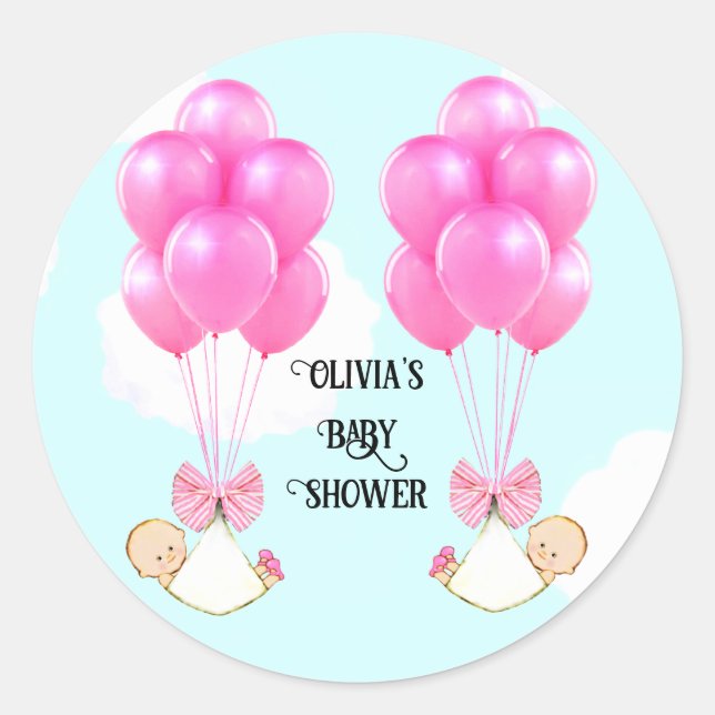 Twin Girls Baby Shower Classic Round Sticker (Front)