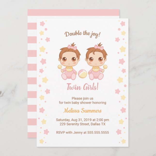 Twin Girls Baby Shower Invitation (Front/Back)