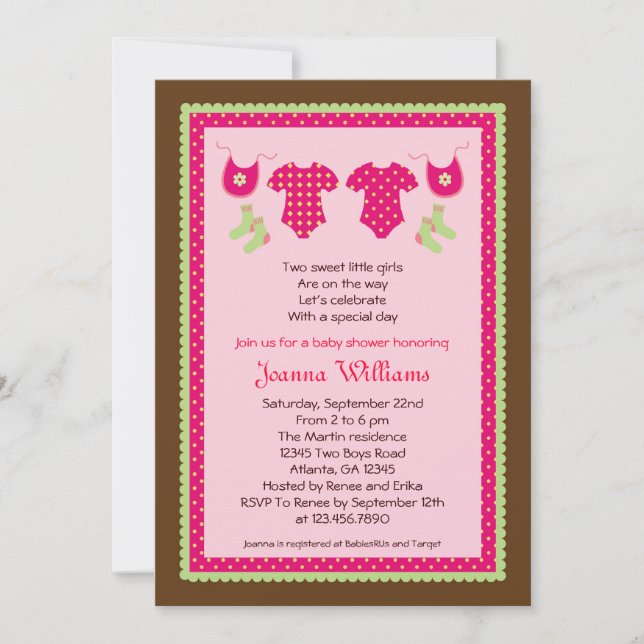 Twin Girls Baby Shower Invitation (Front)
