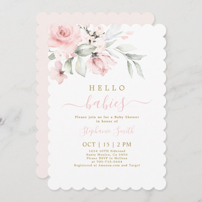 Twin Girls Baby Shower Invitation (Front/Back)