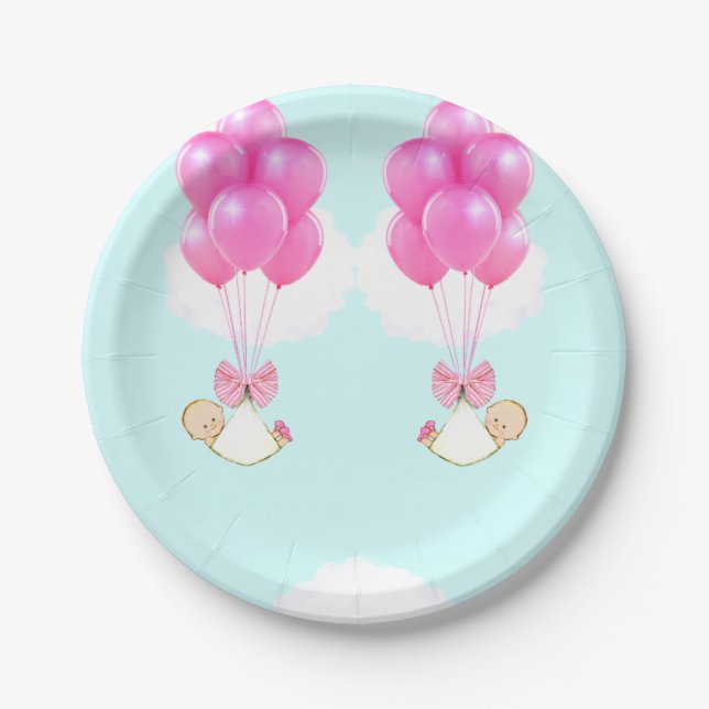 Twin Girls Baby Shower Paper Plate (Front)