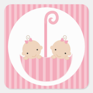 Twin Girls Baby Shower Square Sticker