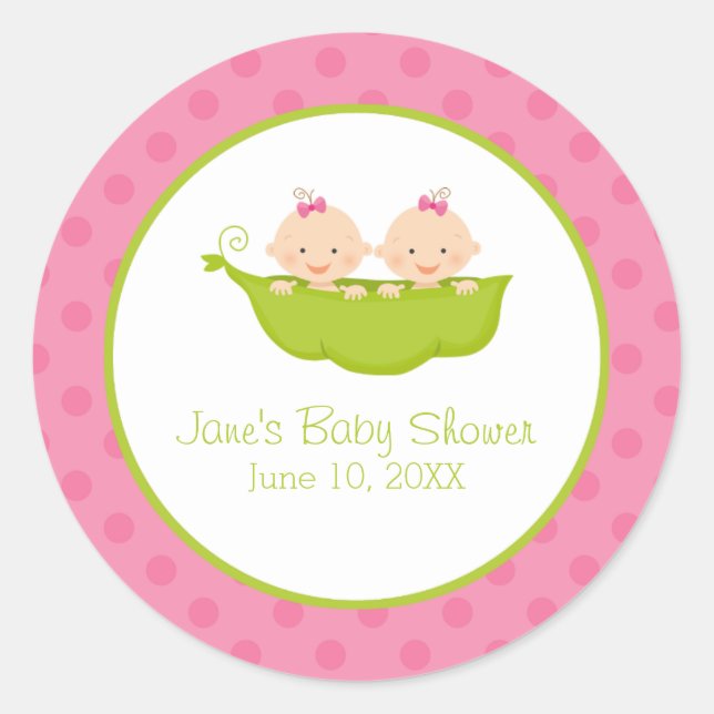 Twin Girls Baby Shower, Two Peas in a Pod Classic Round Sticker (Front)