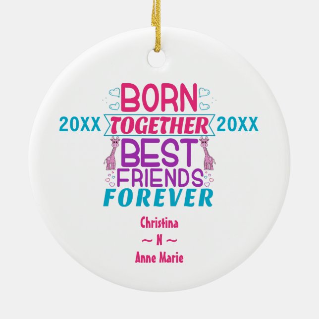 Twin Girls Best Friends Quote Ceramic Tree Decoration (Back)