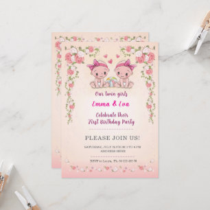 Twin girls birthday celebration invitation