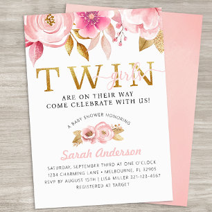 Twin Girls Blush Pink Baby Shower Invite