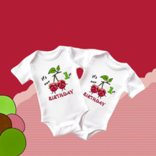 Twin girls cherry baby bodysuit