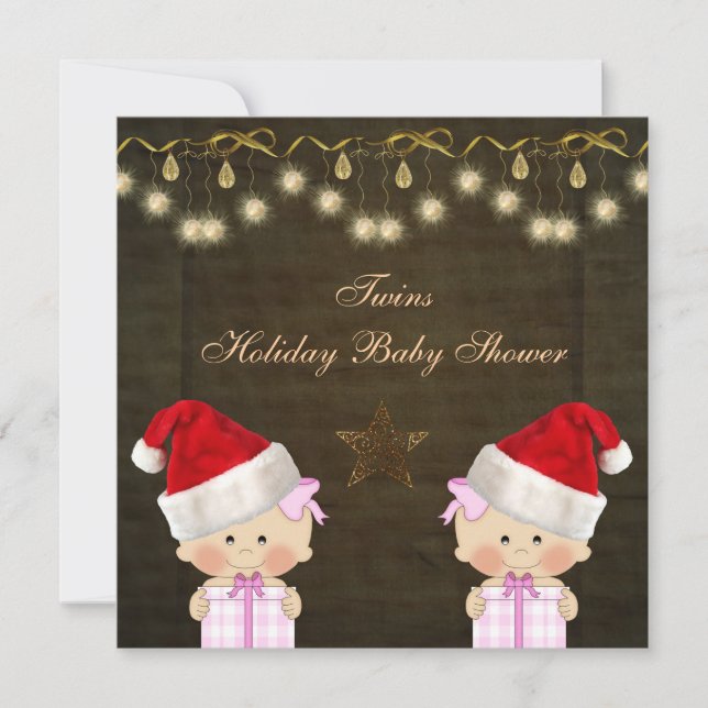 Twin Girls Christmas Baby Shower Invitation (Front)