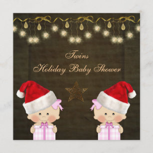 Twin Girls Christmas Baby Shower Invitation