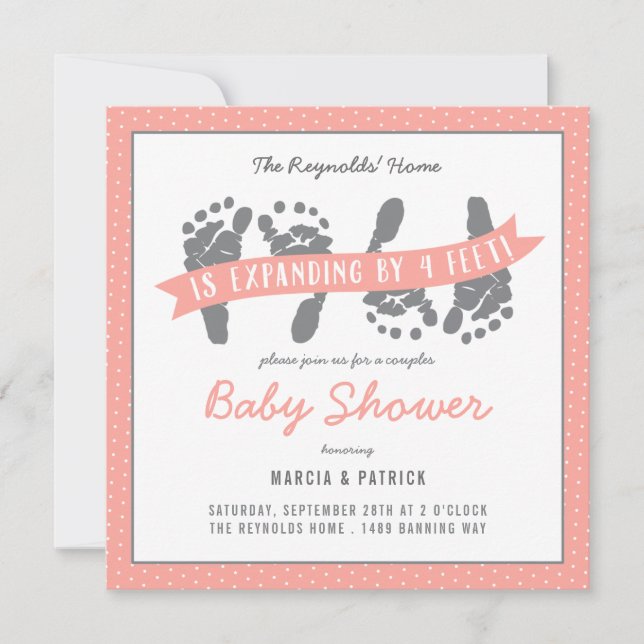 Twin Girls Couples Shower Pink Polka Dots Invitation (Front)