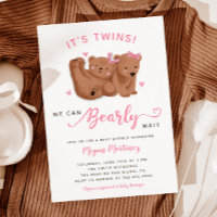Twin Girls Cub Bear Baby Shower  Invitation