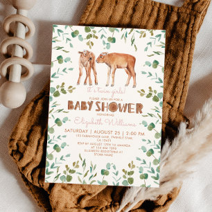 Twin Girls Cute Baby Bison Baby Shower Invitation