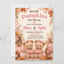 Twin Girls Fall Pumpkin Baby Shower Invitation