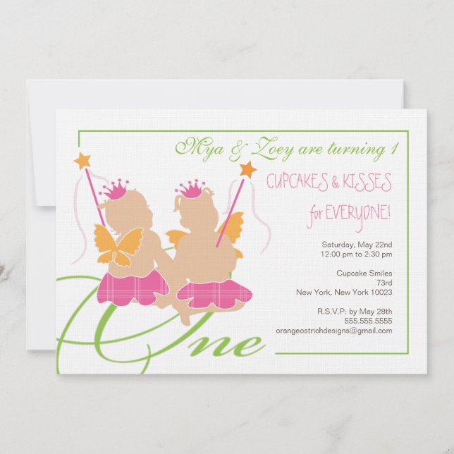 Twin Girls First Birthday Party Invitation (Front)