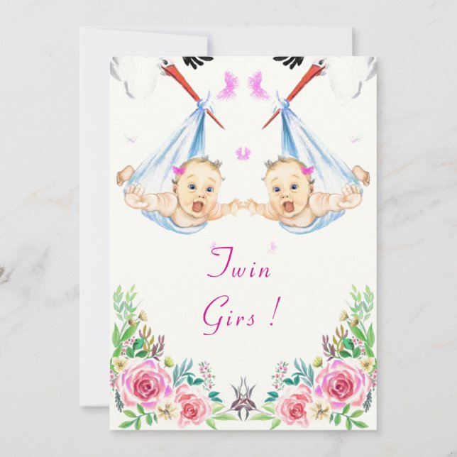 Twin Girls ! Funny Stork Baby Shower Invitation (Back)