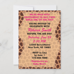 Twin Girls - Giraffe Themed Baby Shower Invitation