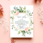 Twin girls greenery pink gold floral baby shower invitation<br><div class="desc">For more advanced customisation of this design,  simply select the "Customise It" button above!</div>