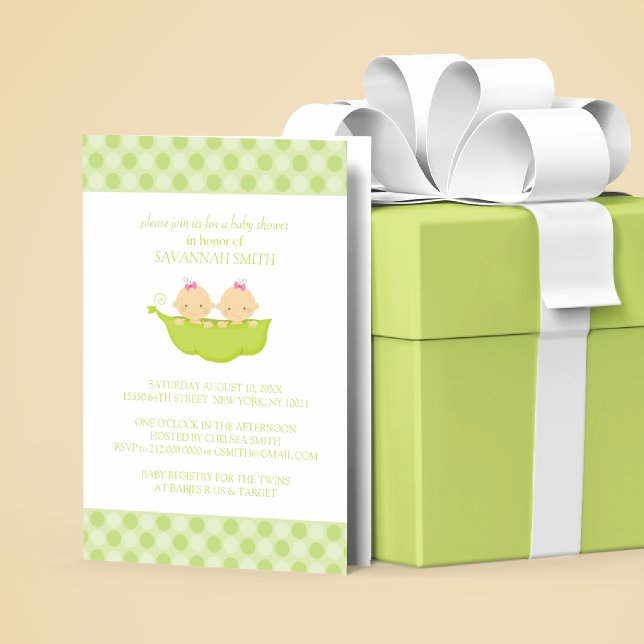 Twin Girls in a Pea Pod Baby Shower Invitations (Creator Uploaded)