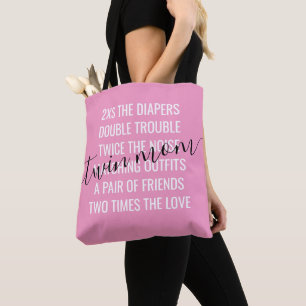 Twin Girls Mum of Multiples Black Script Quote Tote Bag
