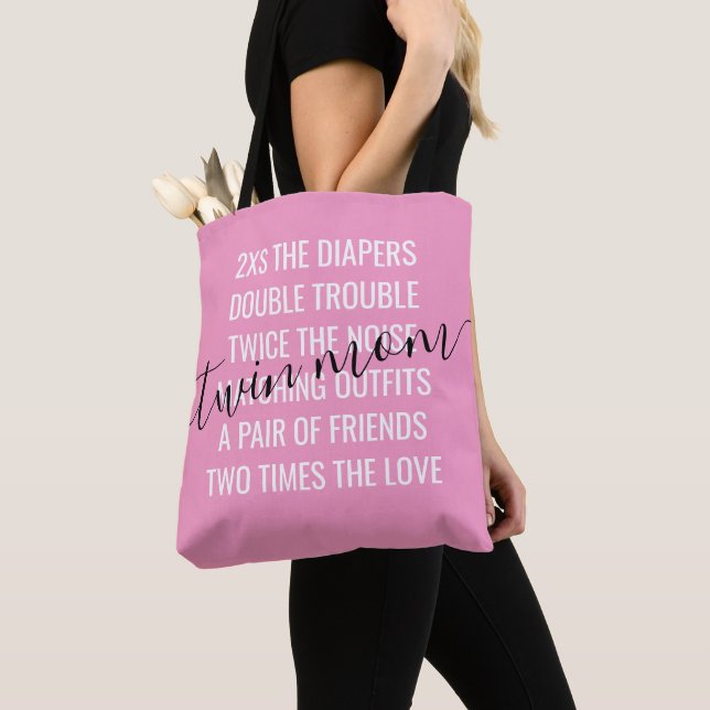 Twin Girls Mum of Multiples Black Script Quote Tote Bag (Close Up)