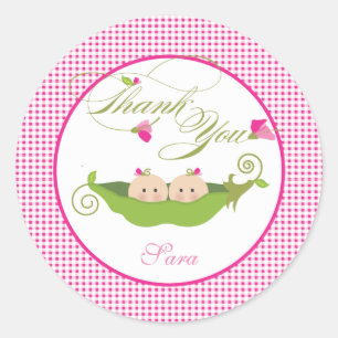 Twin Girls Pea in a Pod Baby Shower Favour Sticker