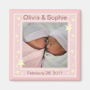 Twin Girls Photo Announcement Magnet