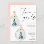 Twin Girls pink gold Winter Christmas baby shower Invitation<br><div class="desc">For more advanced customisation of this design,  simply select the "Customise It" button above!</div>