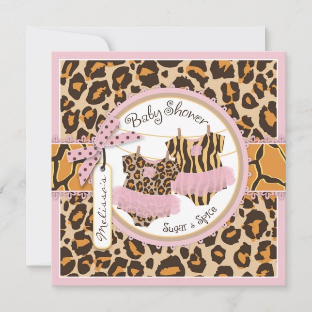 Twin Girls Pink Tutus Cheetah Print Baby Shower Invitation (Front)