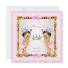 Twin Girls Princess Baby Shower Gold Pink Brunette