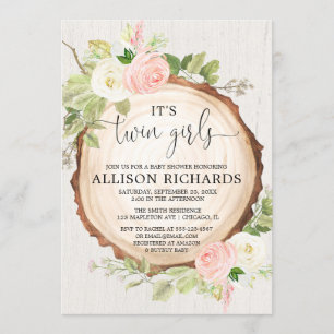 Twin girls Rustic outdoor girl twins baby shower Invitation