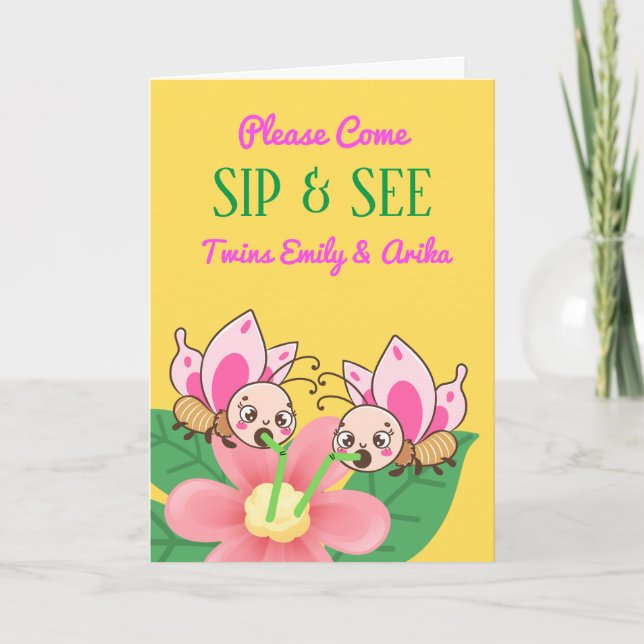 Twin Girls Sip and See Baby Shower Invitation (Front)