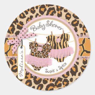 Twin Girls Tutus Cheetah Print Baby Shower Label