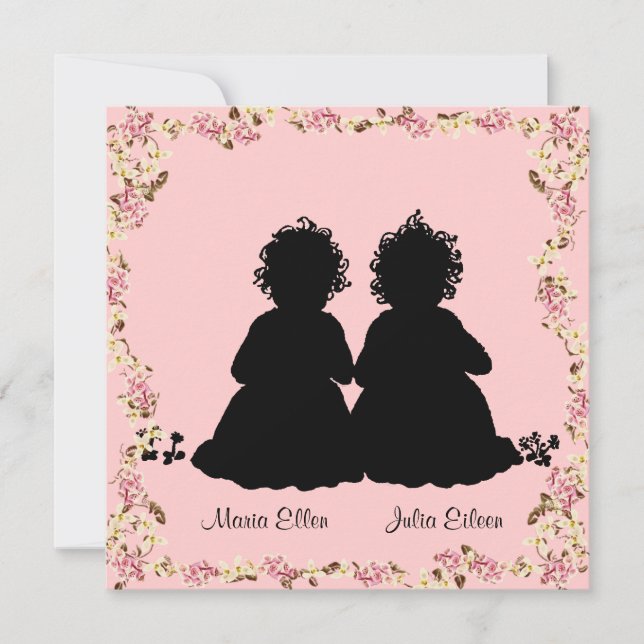 Twin Girls Vintage Pink Baby Shower Invitation (Front)