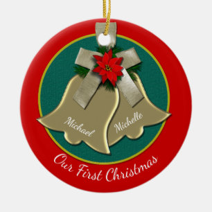 Twin Gold Bells Couple's First Christmas Ornament